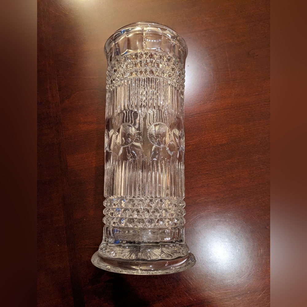 A vintage, antique, early glass straw container, without a lid